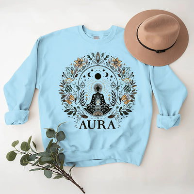 Olivenorma AURA Meditation Sweatshirt Long Sleeve Fleece Crewneck Pullover Sweatshirt - Blue - 2XL - image 7