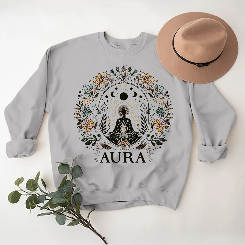 Olivenorma AURA Meditation Sweatshirt Long Sleeve Fleece Crewneck Pullover Sweatshirt - Grey - 2XL - image 3