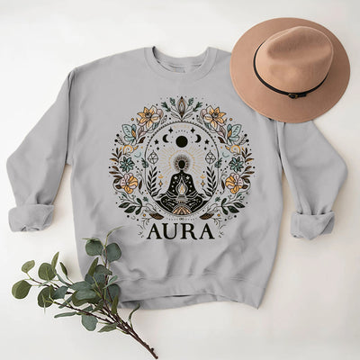 Olivenorma AURA Meditation Sweatshirt Long Sleeve Fleece Crewneck Pullover Sweatshirt - Grey - 2XL - image 3