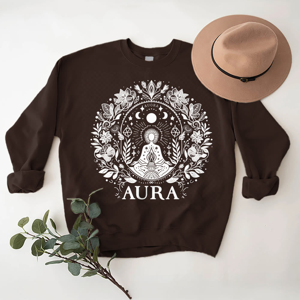 Olivenorma AURA Meditation Sweatshirt Long Sleeve Fleece Crewneck Pullover Sweatshirt - Brown - 2XL - image 15