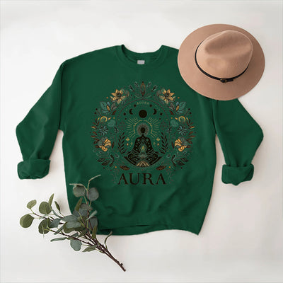 Olivenorma AURA Meditation Sweatshirt Long Sleeve Fleece Crewneck Pullover Sweatshirt - Green - 2XL - image 11