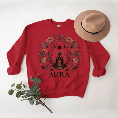 Olivenorma AURA Meditation Sweatshirt Long Sleeve Fleece Crewneck Pullover Sweatshirt - Red - 2XL - image 9