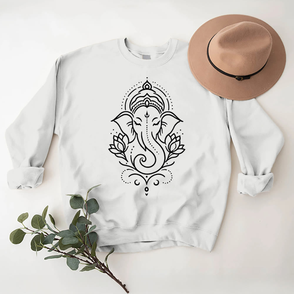 Olivenorma Peaceful Elephant Lotus Meditation Fleece Tee Inspiritual Pullover Sweatshirt - White - 2XL - image 3