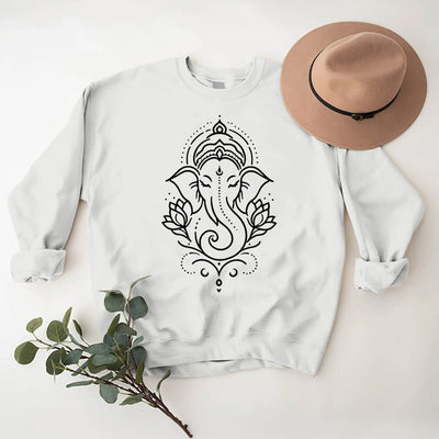 Olivenorma Peaceful Elephant Lotus Meditation Fleece Tee Inspiritual Pullover Sweatshirt - White - 2XL - image 3