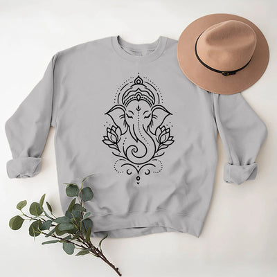 Olivenorma Peaceful Elephant Lotus Meditation Fleece Tee Inspiritual Pullover Sweatshirt - Grey - 2XL - image 7