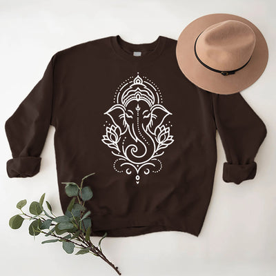 Olivenorma Peaceful Elephant Lotus Meditation Fleece Tee Inspiritual Pullover Sweatshirt - Brown - 2XL - image 9