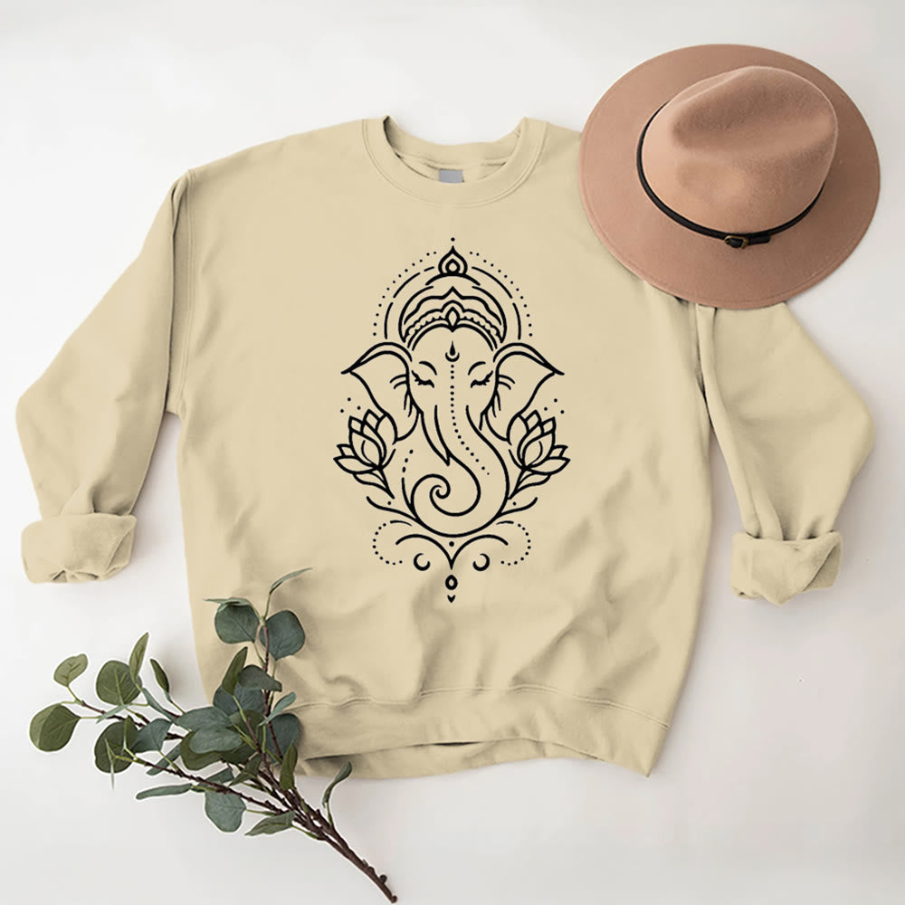 Olivenorma Peaceful Elephant Lotus Meditation Fleece Tee Inspiritual Pullover Sweatshirt - LightYellow - 2XL - image 11