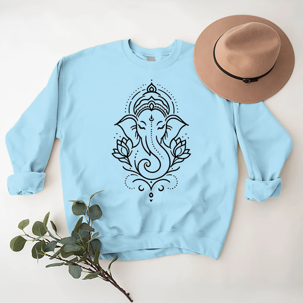 Olivenorma Peaceful Elephant Lotus Meditation Fleece Tee Inspiritual Pullover Sweatshirt - Blue - 2XL - image 0