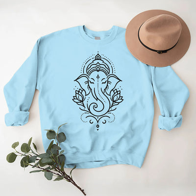 Olivenorma Peaceful Elephant Lotus Meditation Fleece Tee Inspiritual Pullover Sweatshirt - Blue - 2XL - image 0