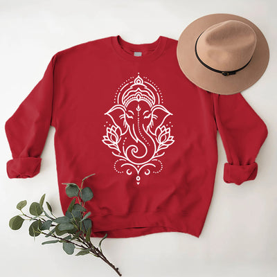 Olivenorma Peaceful Elephant Lotus Meditation Fleece Tee Inspiritual Pullover Sweatshirt - Red - 2XL - image 13