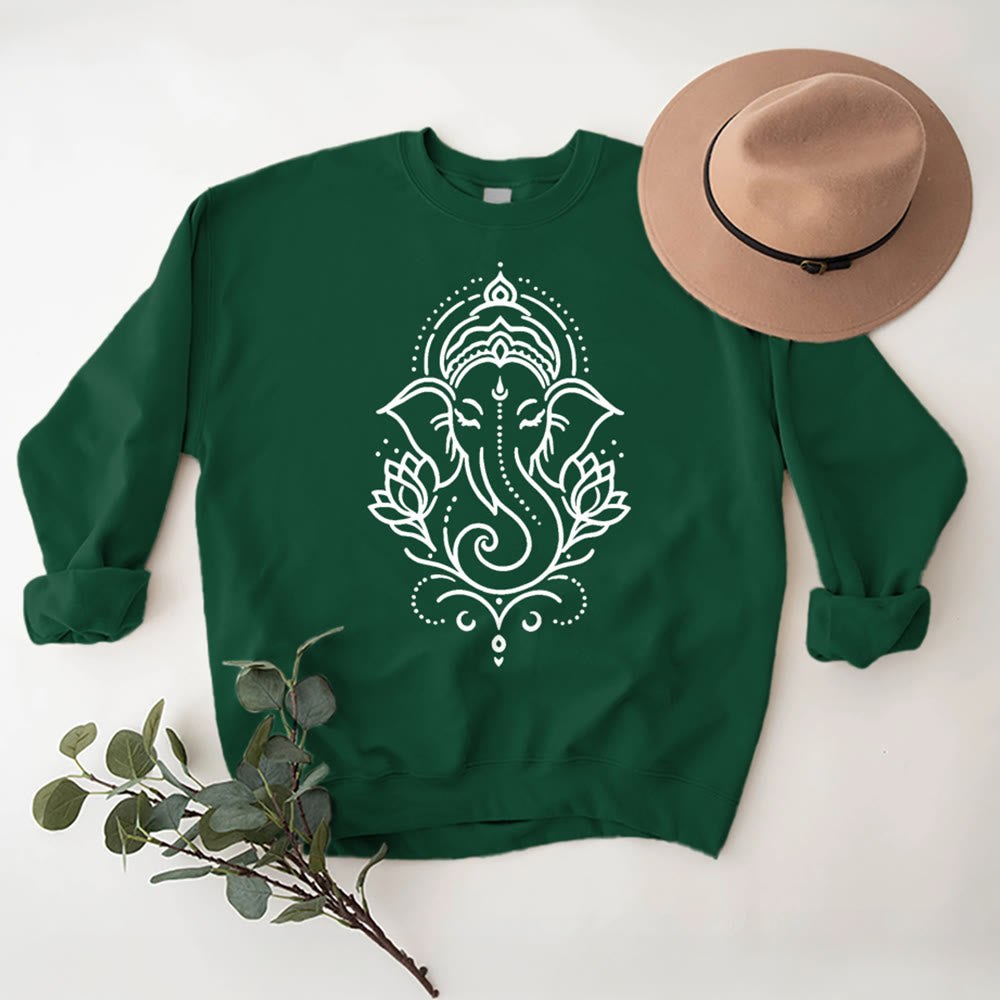 Olivenorma Peaceful Elephant Lotus Meditation Fleece Tee Inspiritual Pullover Sweatshirt - Green - 2XL - image 15