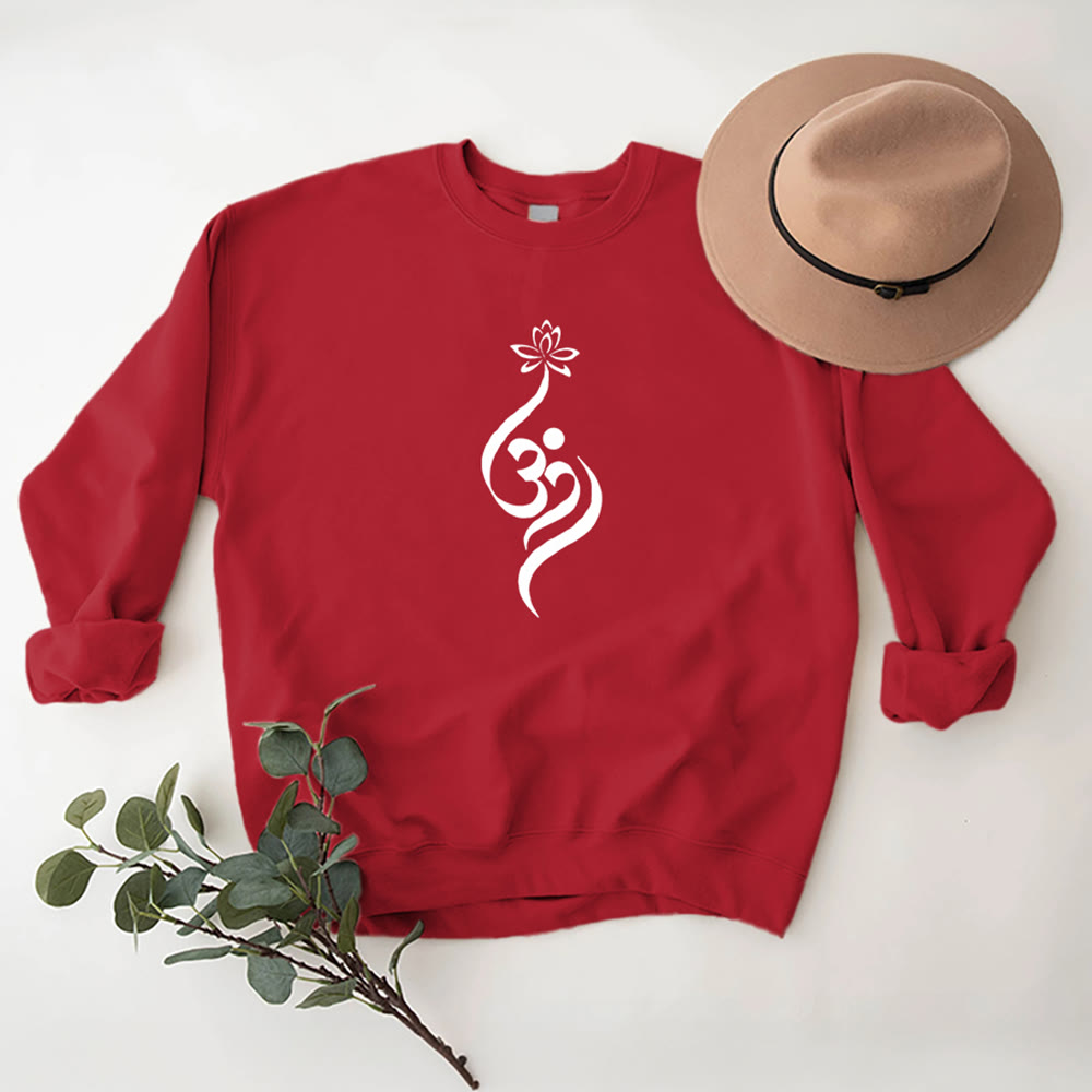 Olivenorma Lightweight OM Symbol Lotus Meditation Inpiritual Fleece Sweatshirt - Red - 2XL - image 14