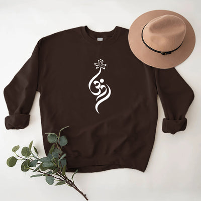 Olivenorma Lightweight OM Symbol Lotus Meditation Inpiritual Fleece Sweatshirt - Brown - 2XL - image 10