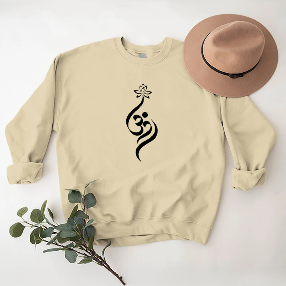 Olivenorma Lightweight OM Symbol Lotus Meditation Inpiritual Fleece Sweatshirt - LightYellow - 2XL - image 12