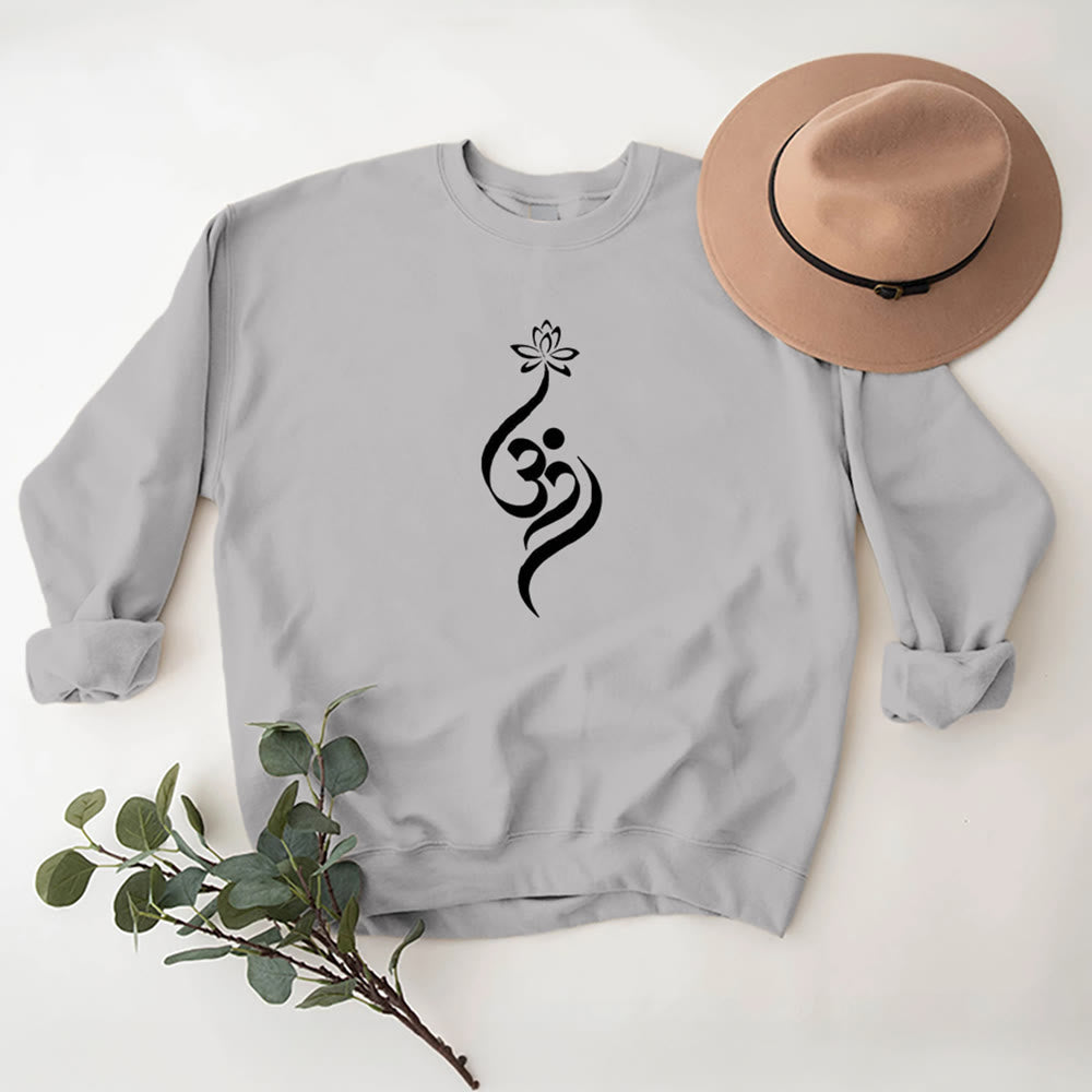 Olivenorma Lightweight OM Symbol Lotus Meditation Inpiritual Fleece Sweatshirt - Grey - 2XL - image 8