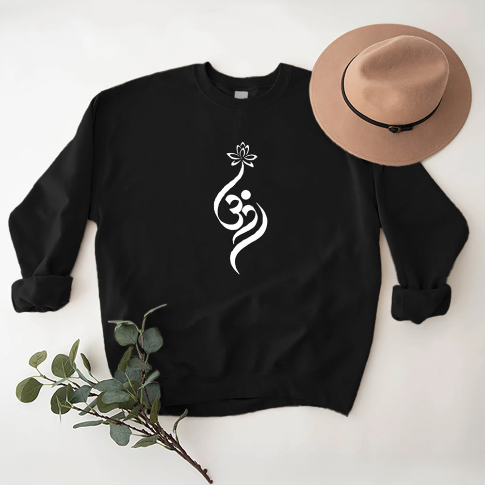 Olivenorma Lightweight OM Symbol Lotus Meditation Inpiritual Fleece Sweatshirt - Black - 2XL - image 6