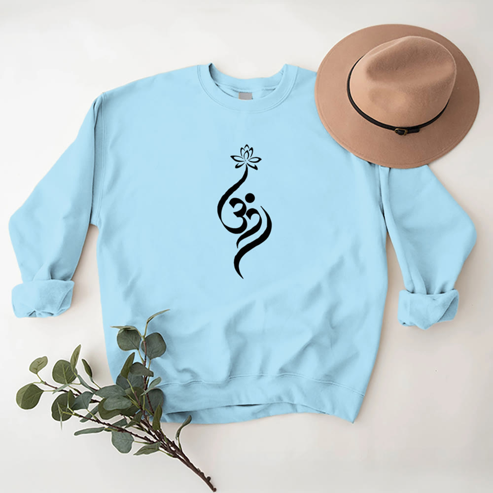 Olivenorma Lightweight OM Symbol Lotus Meditation Inpiritual Fleece Sweatshirt - Blue - 2XL - image 16