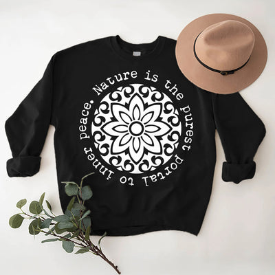 Olivenorma NATURE IS THE PUREST PORTAL TO INNER PEACE Fleece Inspiritual Sweatshirt - Black - 2XL - image 5