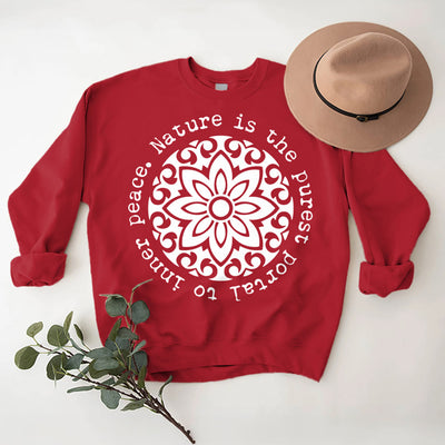 Olivenorma NATURE IS THE PUREST PORTAL TO INNER PEACE Fleece Inspiritual Sweatshirt - Red - 2XL - image 11
