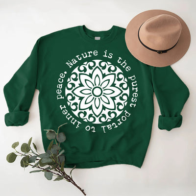 Olivenorma NATURE IS THE PUREST PORTAL TO INNER PEACE Fleece Inspiritual Sweatshirt - Green - 2XL - image 13
