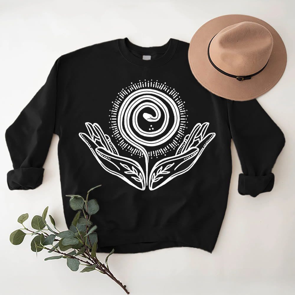 Olivenorma Spiritual Growth Spiral Tee Crewneck Long Sleeve Loose Sweatshirt - Black - 2XL - image 5