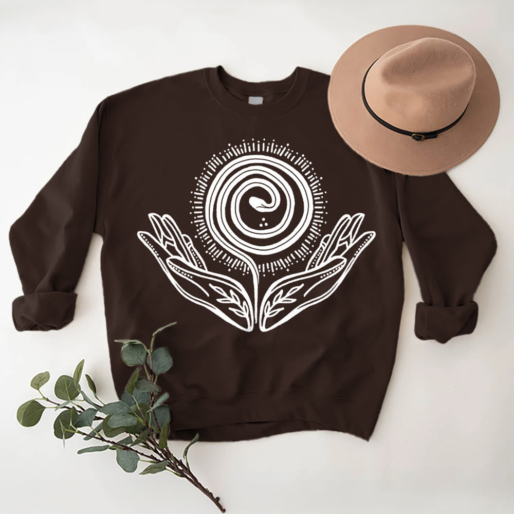Olivenorma Spiritual Growth Spiral Tee Crewneck Long Sleeve Loose Sweatshirt - Brown - 2XL - image 9