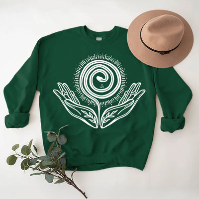 Olivenorma Spiritual Growth Spiral Tee Crewneck Long Sleeve Loose Sweatshirt - Green - 2XL - image 13