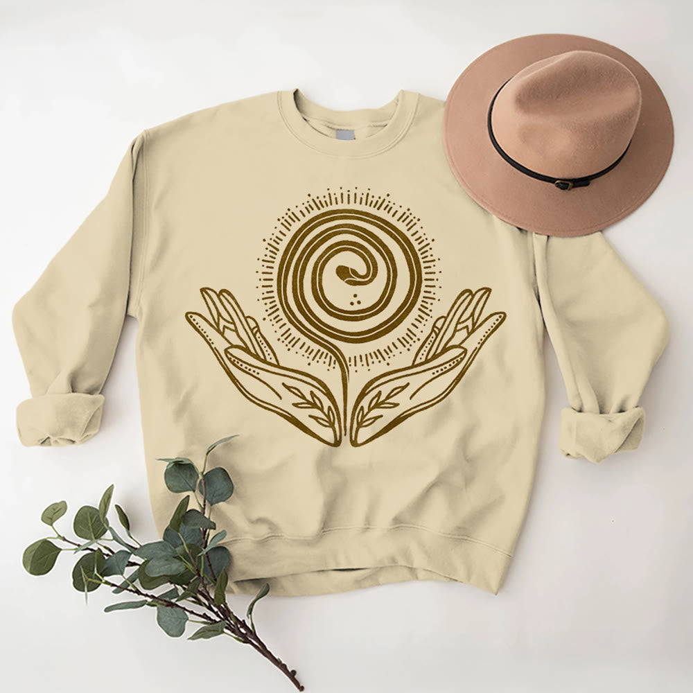Olivenorma Spiritual Growth Spiral Tee Crewneck Long Sleeve Loose Sweatshirt - LightYellow - 2XL - image 0