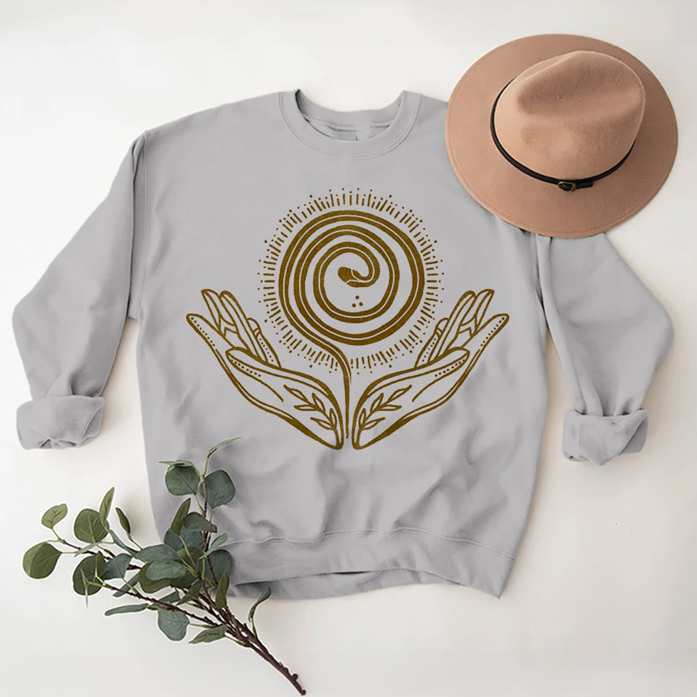 Olivenorma Spiritual Growth Spiral Tee Crewneck Long Sleeve Loose Sweatshirt - Grey - 2XL - image 7