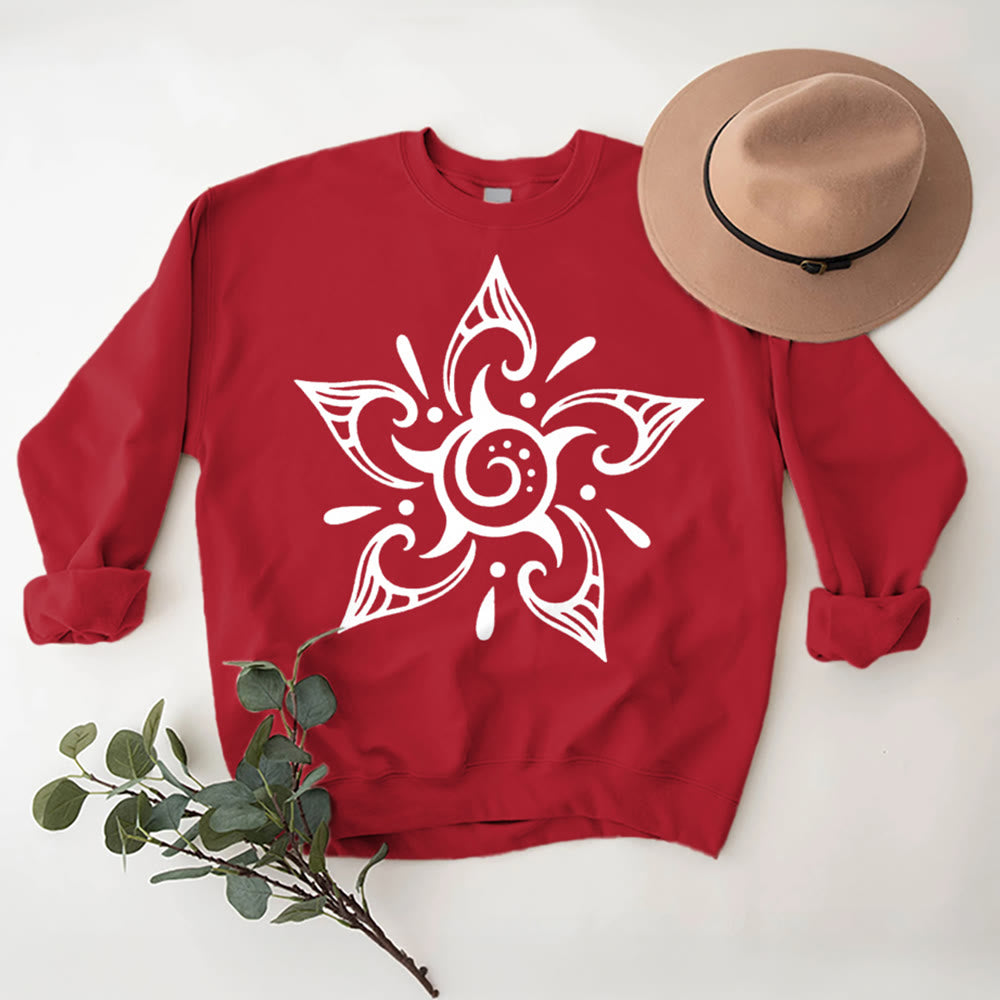 Olivenorma Tribal Mystical Spiritual Growth Floral Fleece Pullover Sweatshirt - Red - 2XL - image 0