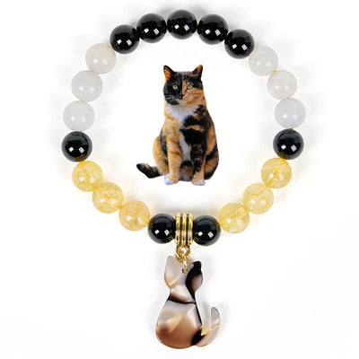 Olivenorma Luck & Fortune Tri-Color Calico Cat Gemstone Bracelet - Calico Cat Bracelet - image 0
