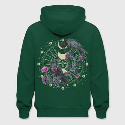 Olivenorma Mystical Moon Phase Raven Floral Fleece Hooded Sweater Tops Loose Hoodies - Green - 2XL - image 21