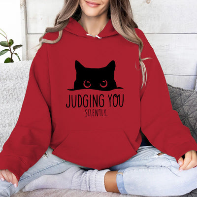 Olivenorma JUDGING YOU SILENTLY Cute Kitten Loose Fit Sweatshirts Women Men Hoodies - Red - 2XL - image 10