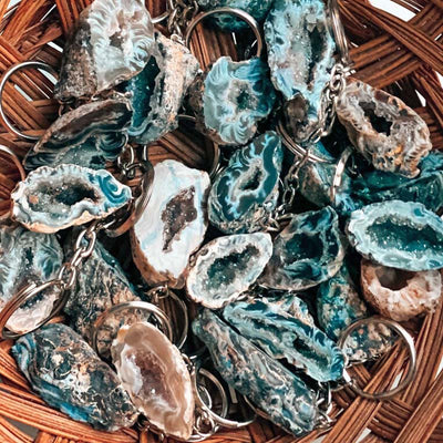 Olivenorma Natural - Shaped Agate Geode Keychain - Moss Agate - image 5