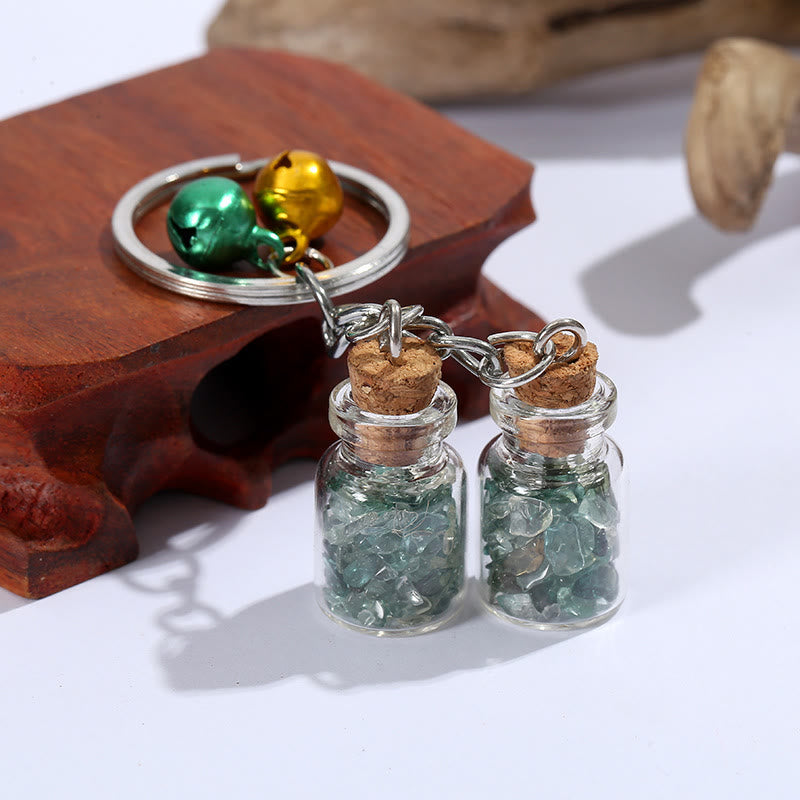 Olivenorma Natural Crystal Chips in Mini Glass Bottle Keychain with Bells - Fluorite - image 7