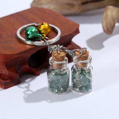 Olivenorma Natural Crystal Chips in Mini Glass Bottle Keychain with Bells - Fluorite - image 7