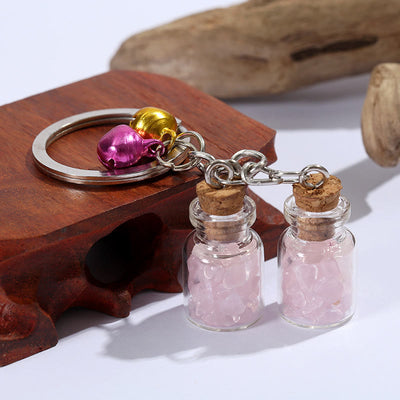 Olivenorma Natural Crystal Chips in Mini Glass Bottle Keychain with Bells - Pink Crystal - image 5