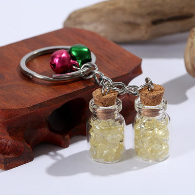 Olivenorma Natural Crystal Chips in Mini Glass Bottle Keychain with Bells - Citrine - image 12