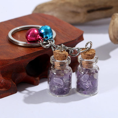 Olivenorma Natural Crystal Chips in Mini Glass Bottle Keychain with Bells - Amethyst - image 10