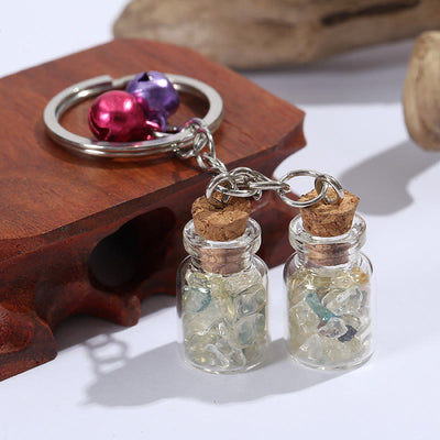 Olivenorma Natural Crystal Chips in Mini Glass Bottle Keychain with Bells - Clear Crystal - image 3