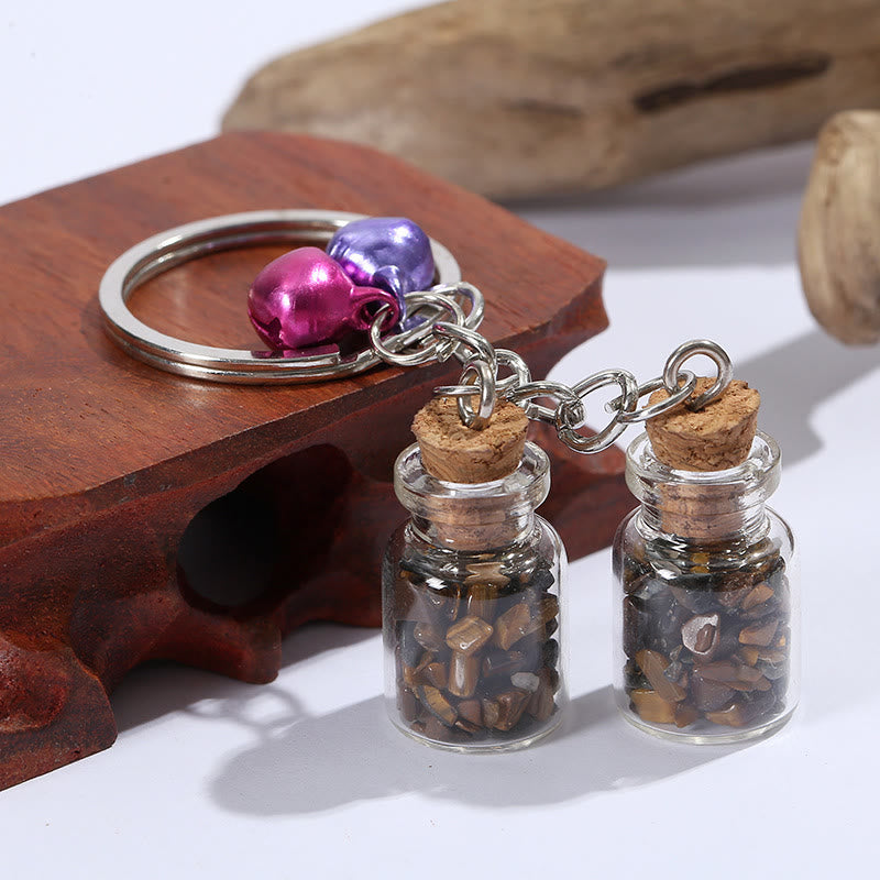 Olivenorma Natural Crystal Chips in Mini Glass Bottle Keychain with Bells - image 1