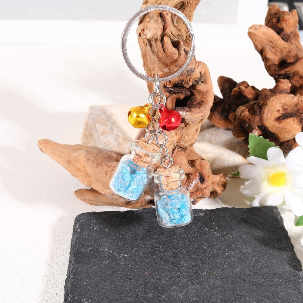 Olivenorma Natural Crystal Chips in Mini Glass Bottle Keychain with Bells - Blue Apatite - image 14