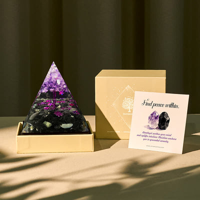 Olivenorma Soul Serenity – Amethyst & Obsidian Tree of Life Pyramid - 10*10cm (With Card) - YES PLEASE $8 - image 0