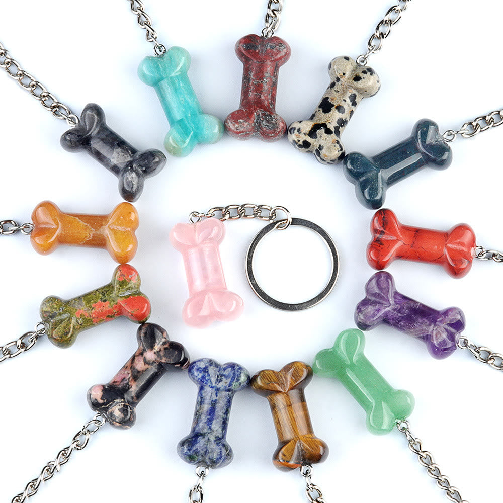 Olivenorma Vibrant Color Natural Crystal Bone Shaped Keychain - Rhodonite - image 0