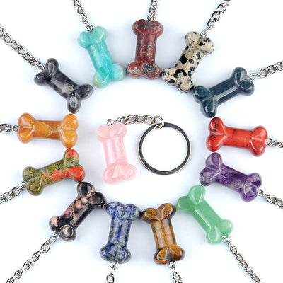 Olivenorma Vibrant Color Natural Crystal Bone Shaped Keychain - Rhodonite - image 0