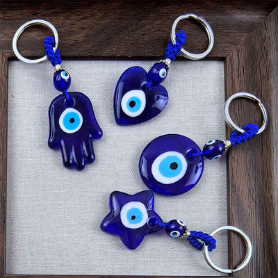 Olivenorma Protective Two-Colored Evil Eye Keychain - Assorted Shapes - Mixed Blue - image 0