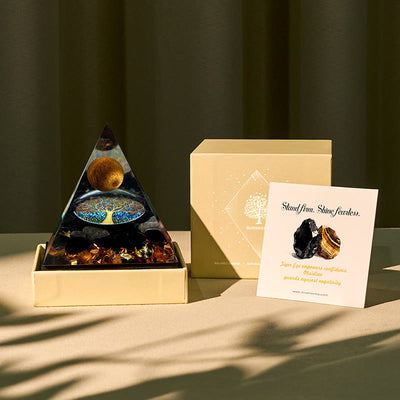 Olivenorma Guardian's Flame-Tiger Eye & Obsidian Protection Orgone Pyramid - 10*10cm (With Card) - YES PLEASE $8 - image 0
