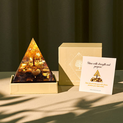 Olivenorma Golden Harmony Tiger Eye & Citrine Tree of Life Orgone Pyramid - 8*8cm (With Card) - YES PLEASE $8 - image 0