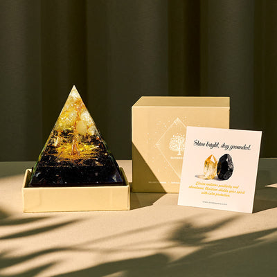 Olivenorma Golden Clarity-Citrine & Obsidian Tree of Life Pyramid - 10*10cm (With Card) - YES PLEASE $8 - image 0