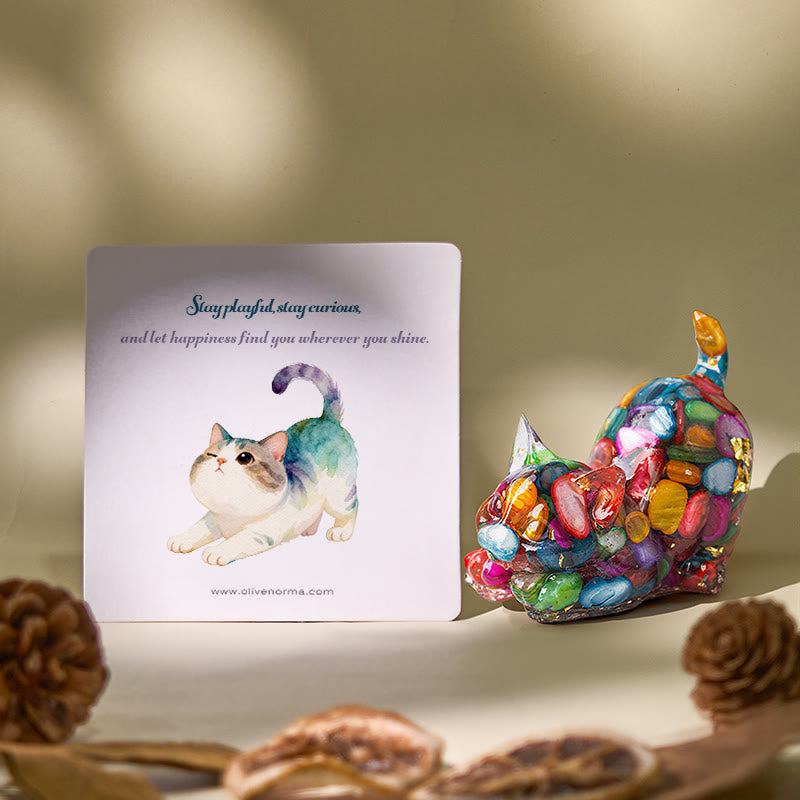Olivenorma Playful Blessing Crystal Cat Figurine Gemstone Decoration - image 0